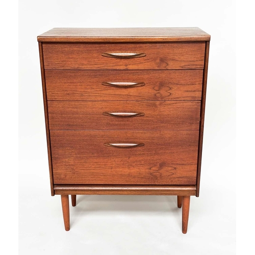 542 - TALL CHEST, 1970s Danish teak with four long drawers, 110cm H x 80cm W x 43cm D.