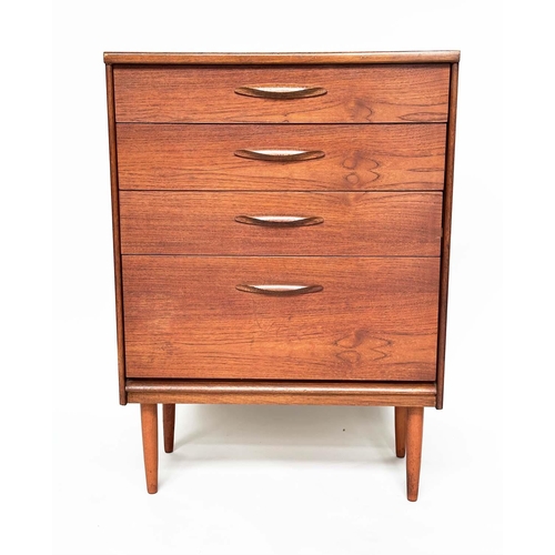 542 - TALL CHEST, 1970s Danish teak with four long drawers, 110cm H x 80cm W x 43cm D.