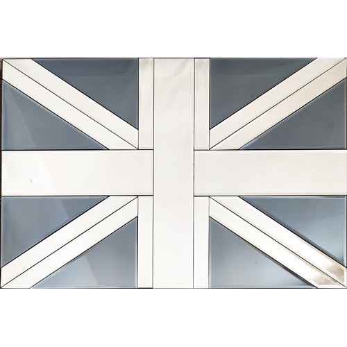 546 - UNION JACK WALL MIRROR, with dark glass detail, 70cm x 108cm.