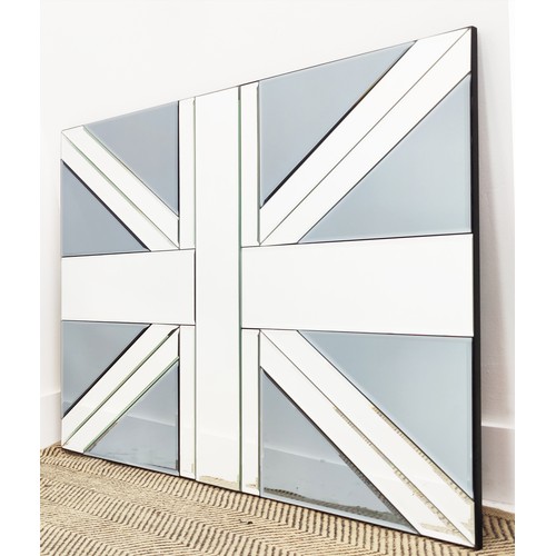 546 - UNION JACK WALL MIRROR, with dark glass detail, 70cm x 108cm.