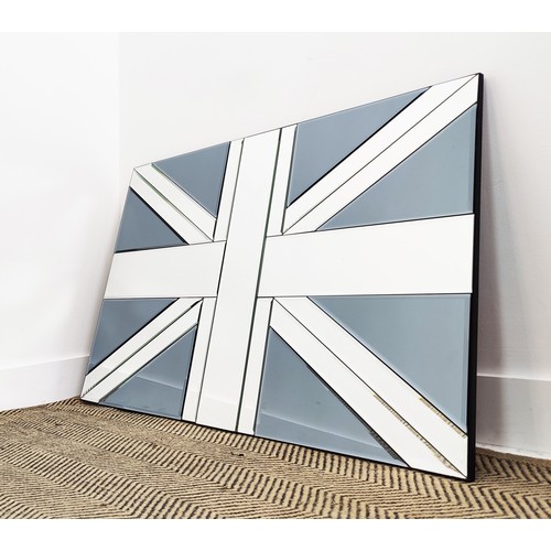 546 - UNION JACK WALL MIRROR, with dark glass detail, 70cm x 108cm.