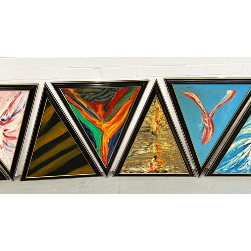 543 - 20TH CENTURY BRITISH SCHOOL, 'Abstracts', a set of 12, in ebonised frames, each 81cm x 68cm. (12)