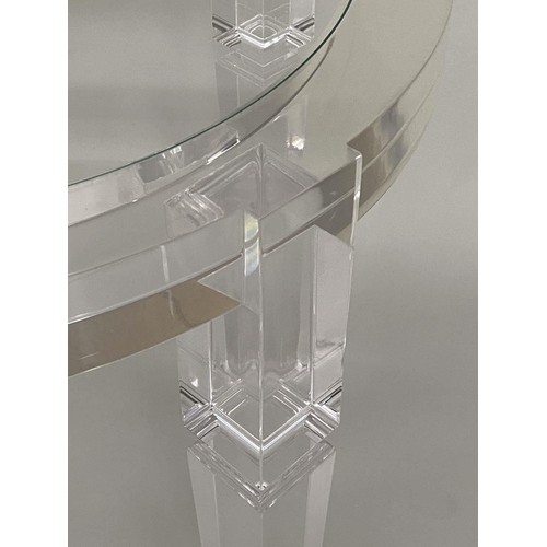 511 - LAMP TABLE, circular glazed and lucite-framed, 75cm H x 100cm W.