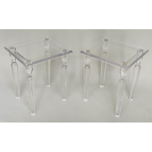 510 - LAMP TABLES BY CHRISTELLE, a pair, ghost tables rectangular glazed with lucite supports, 45cm x 40cm... 