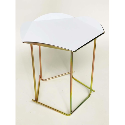 523 - DOKTER AND MISSES TRAY SIDE TABLES, powder coated metal trays on brass supports, 44cm W x 73cm H and... 