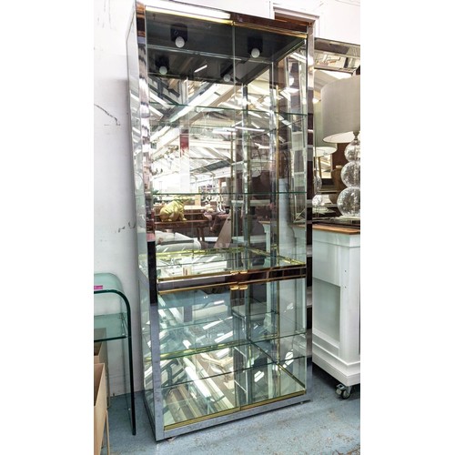 522 - RENATO ZEVI VITRINE, 86cm W x 40cm D x 200cm H, mid 20th century chrome and brass with glass shelves... 