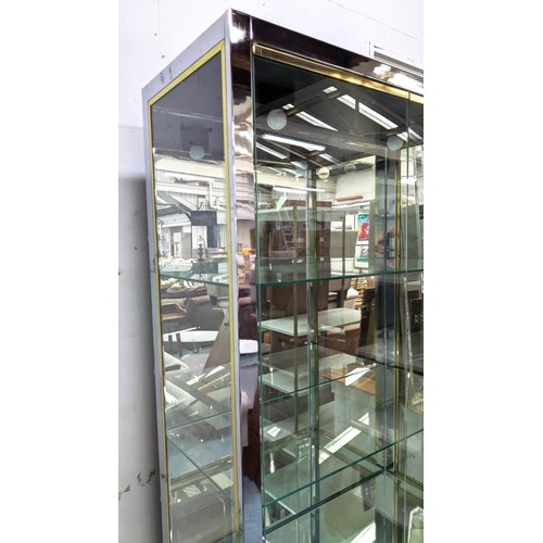 522 - RENATO ZEVI VITRINE, 86cm W x 40cm D x 200cm H, mid 20th century chrome and brass with glass shelves... 