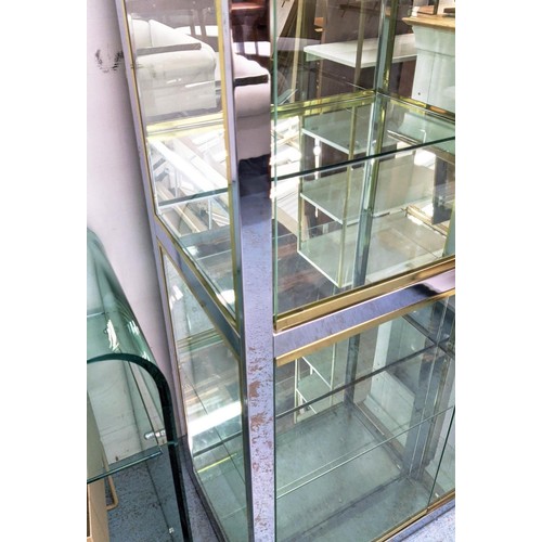 522 - RENATO ZEVI VITRINE, 86cm W x 40cm D x 200cm H, mid 20th century chrome and brass with glass shelves... 