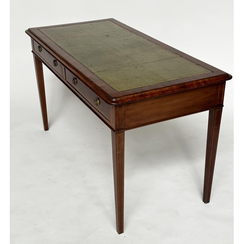 131 - WRITING TABLE, 19th century mahogany and satinwood inlaid with gilt tooled leather writing surface a... 