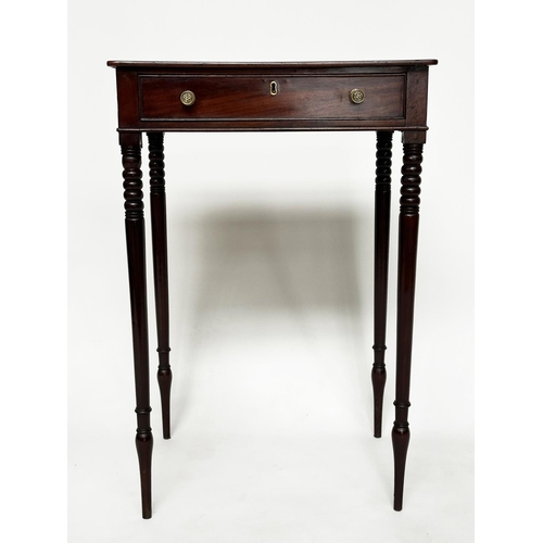 133 - SIDE TABLE, Regency mahogany with frieze drawer and ring turned slender tapering supports, 51cm W  x... 