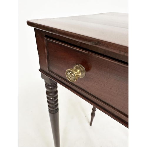 133 - SIDE TABLE, Regency mahogany with frieze drawer and ring turned slender tapering supports, 51cm W  x... 