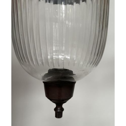 134 - BELL JAR HALL LANTERNS, a pair, with reeded glass jars and bronze style mounts, 20cm D x 64cm H incl... 