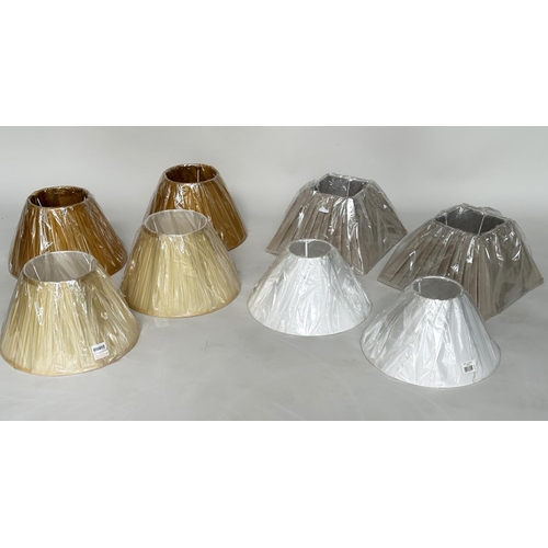 138 - LAMP SHADES, four pairs including pleated sienna, grey white and silk pleated (India Jane). (8)