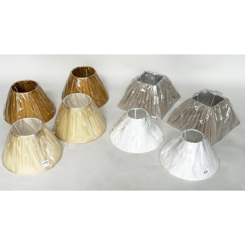 138 - LAMP SHADES, four pairs including pleated sienna, grey white and silk pleated (India Jane). (8)