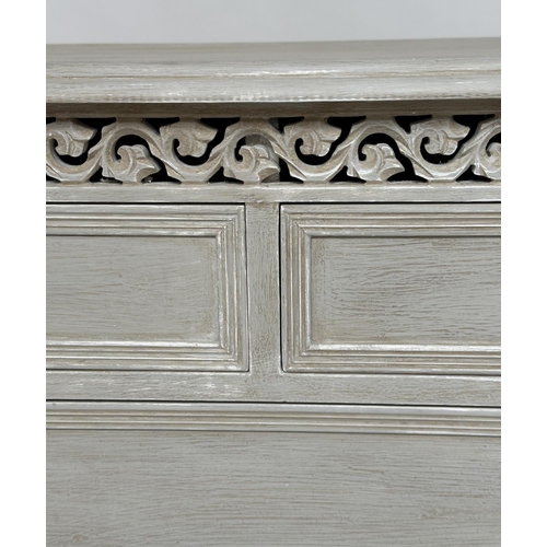 139 - COMMODE, French style traditionally grey painted with two short and three long drawers with pierced ... 