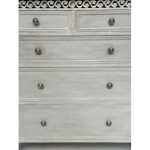 139 - COMMODE, French style traditionally grey painted with two short and three long drawers with pierced ... 