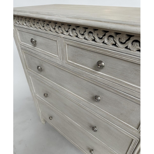 139 - COMMODE, French style traditionally grey painted with two short and three long drawers with pierced ... 