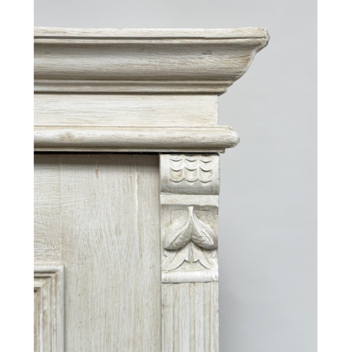 141 - ARMOIRE, 19th century French traditionally grey painted with two panelled doors enclosing hanging sp... 