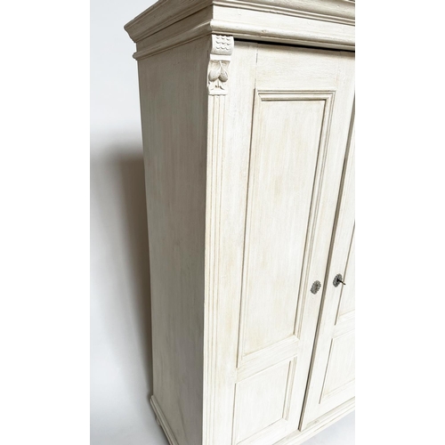 141 - ARMOIRE, 19th century French traditionally grey painted with two panelled doors enclosing hanging sp... 