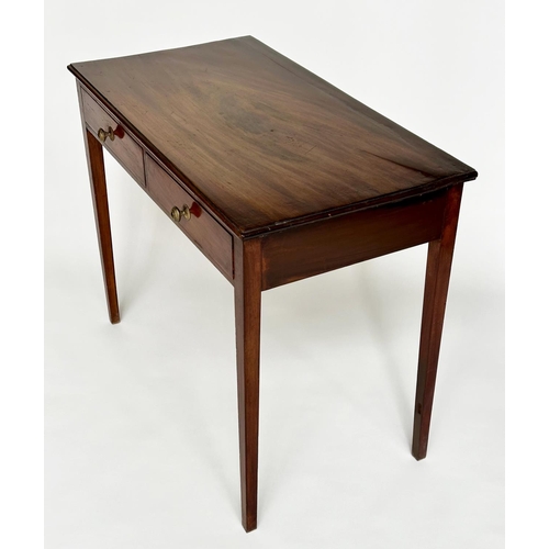 143 - WRITING TABLE, late 19th century mahogany rectangular with two frieze drawers and square tapering su... 