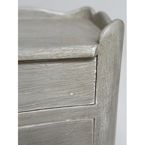 144 - BEDSIDE CHESTS, a pair, French Louis XV style grey painted, each serpentine fronted with three drawe... 