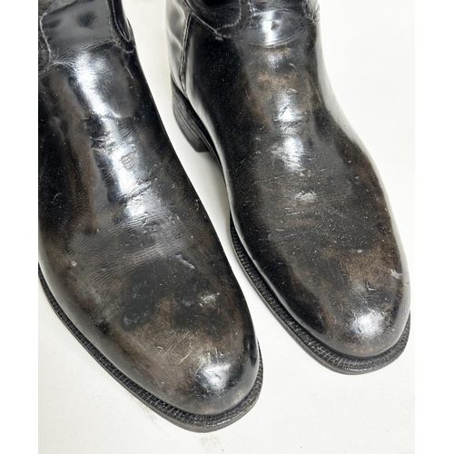 145 - RIDING BOOTS, three pairs, vintage black leather with trees, tallest 62cm H including trees. (6)