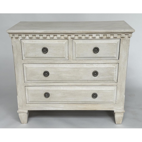 146 - COMMODE, Gustavian style grey painted with two short above two long drawers, and tapering supports, ... 