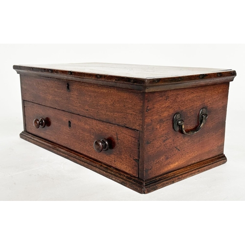 149 - GEORGIAN TRUNK, George III mahogany with rising lid carrying handles and drawer, 48cm W x 26cm D x 1... 