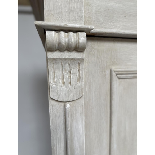 153 - ARMOIRE, 19th century French traditionally grey painted with two panelled doors, enclosing large han... 