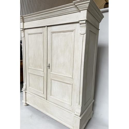 153 - ARMOIRE, 19th century French traditionally grey painted with two panelled doors, enclosing large han... 