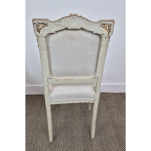 169 - SIDE CHAIRS, a pair, late 19th/early 20th century French painted and gilt heightened in taupe fabric... 