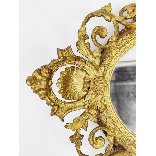 171 - GIRANDOLE, Napoleon III giltwood and gesso with oval plate and three candle sconces, 75cm H x 46cm W... 