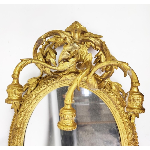 171 - GIRANDOLE, Napoleon III giltwood and gesso with oval plate and three candle sconces, 75cm H x 46cm W... 