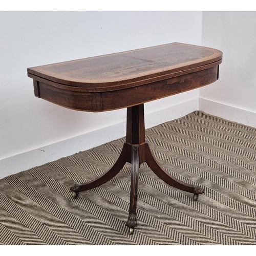 175 - TEA TABLE, Regency rosewood with satinwood crossbanded top on a quadruped base, 71cm H x 92cm W x 45... 