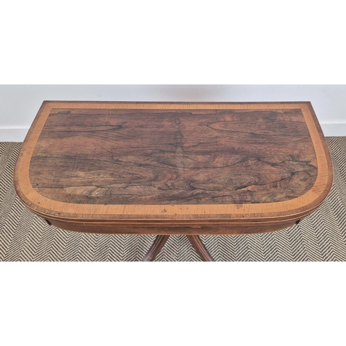 175 - TEA TABLE, Regency rosewood with satinwood crossbanded top on a quadruped base, 71cm H x 92cm W x 45... 