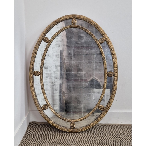 177 - WALL MIRROR, Georgian style, oval gilt frame with chequered plate, 101cm x 76cm.