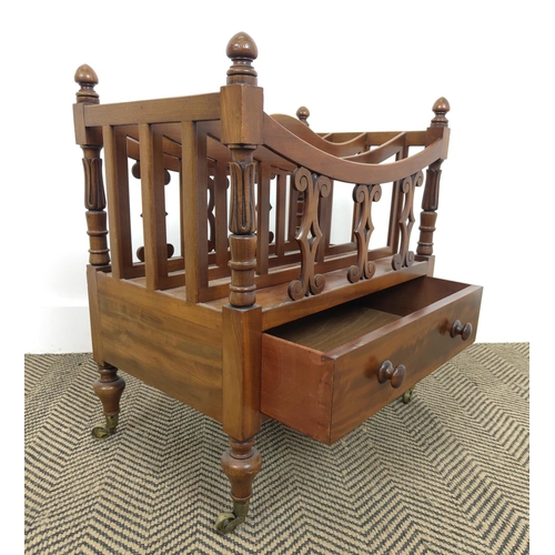 207 - CANTERBURY, William IV mahogany, with carved detail on brass castors, 56cm H x 50cm W x 33cm D.