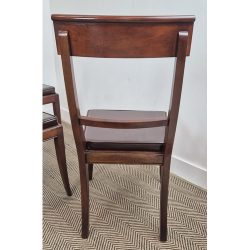 208 - DINING CHAIRS, with leather seat pads, reproduction mahogany, 45cm W x 55cm D x 95cm H. (6)