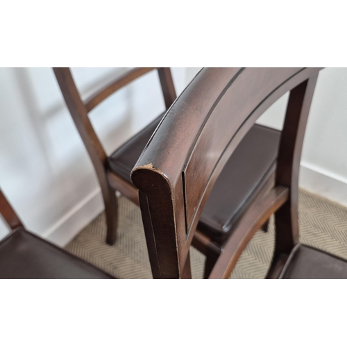 208 - DINING CHAIRS, with leather seat pads, reproduction mahogany, 45cm W x 55cm D x 95cm H. (6)