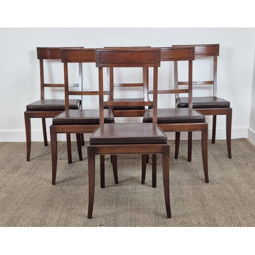 208 - DINING CHAIRS, with leather seat pads, reproduction mahogany, 45cm W x 55cm D x 95cm H. (6)