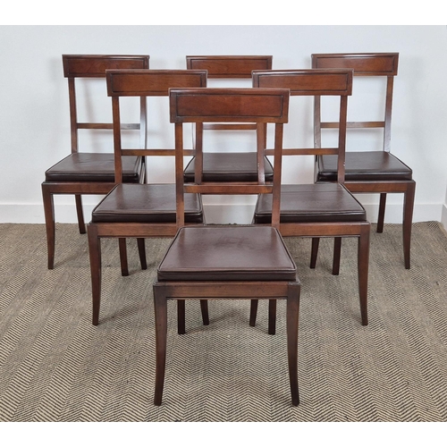 208 - DINING CHAIRS, with leather seat pads, reproduction mahogany, 45cm W x 55cm D x 95cm H. (6)