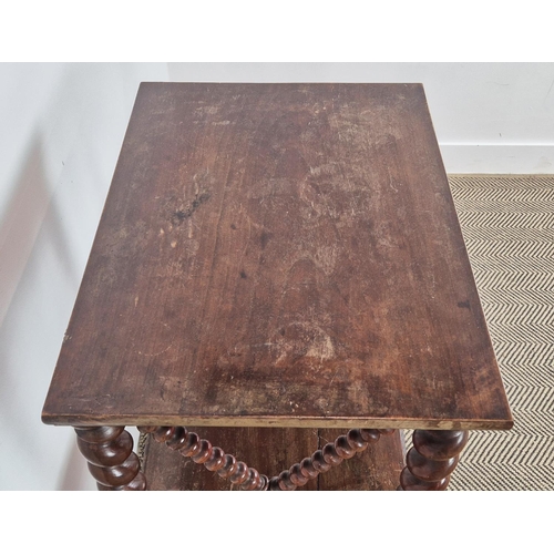 209 - ETAGERE, 19th century beechwood with barley twist supports and bobbin turned lattice sides on later ... 