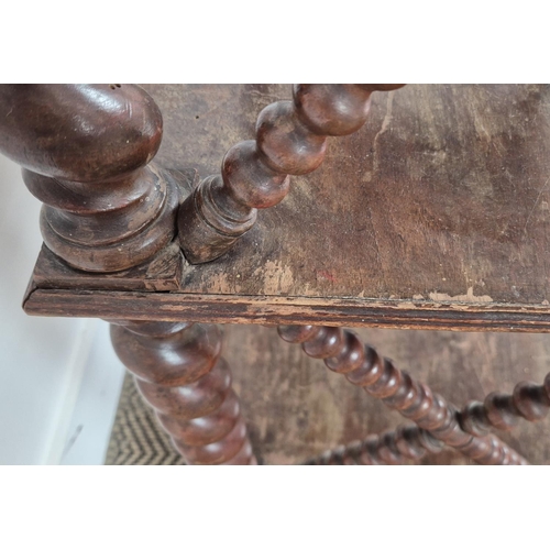 209 - ETAGERE, 19th century beechwood with barley twist supports and bobbin turned lattice sides on later ... 