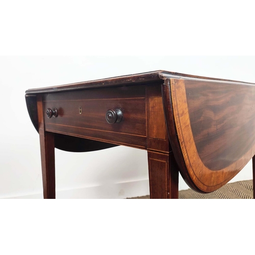 210 - PEMBROKE TABLE, George III mahogany with satinwood crossbanded top above an end drawer and dummy dra... 