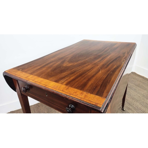 210 - PEMBROKE TABLE, George III mahogany with satinwood crossbanded top above an end drawer and dummy dra... 