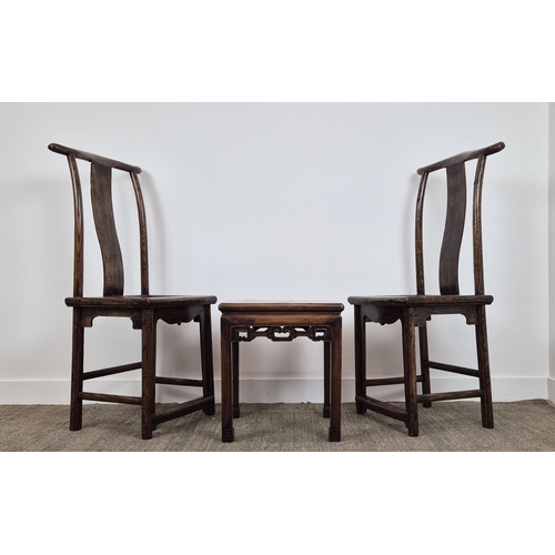 213 - SIDE CHAIRS, a pair, 20th century Chinese elm, each 50cm x 115cm H and a 19th century Chinese padouk... 