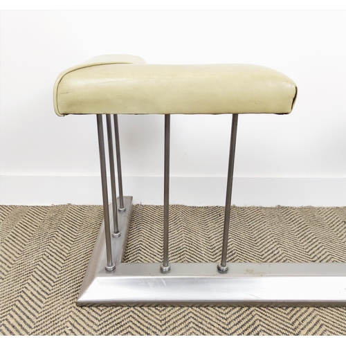 214 - CLUB FENDER, steel with a cream upholstered seat, 50cm x 57cm H x 135cm.