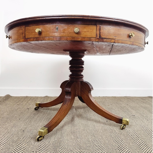 216 - DRUM TABLE, Regency mahogany with four frieze drawers and four dummy drawers on a turned column and ... 