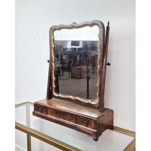 217 - TOILET MIRROR, George II mahogany, circa 1740, with original plate and gilt detail and three drawers... 