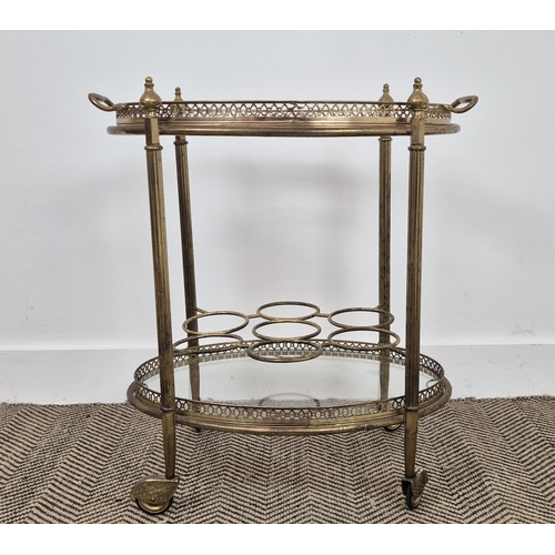 218 - BAR CART, Maison Jansen style, oval brass and glass, 56cm x 62cm H.